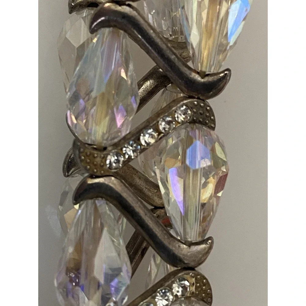 Vintage Silvertone‎ Faceted Beaded Sparkly Rhinestones Stretch Bracelet Sparkle